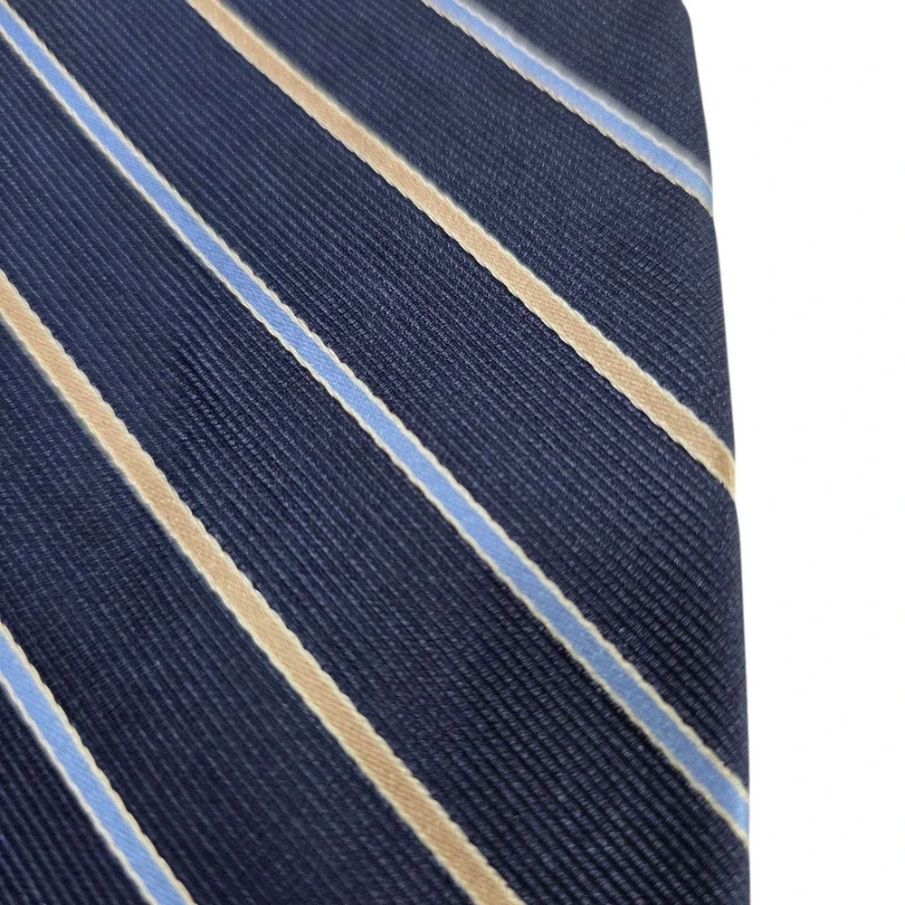 ROUNDTREE & YORKE Striped REPP Silk Handmade Necktie Blue Navy Cream‎ Classic